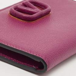 Pre Owned Valentino Burgundy Leather VLogo Bifold Card Case