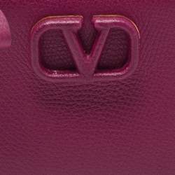 Pre Owned Valentino Burgundy Leather VLogo Bifold Card Case
