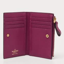 Pre Owned Valentino Burgundy Leather VLogo Bifold Card Case