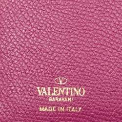 Pre Owned Valentino Burgundy Leather VLogo Bifold Card Case