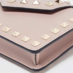 Pre Owned Valentino Beige Leather Rockstud Phone Wristlet Pouch
