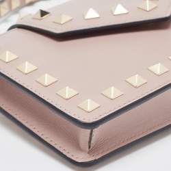 Pre Owned Valentino Beige Leather Rockstud Phone Wristlet Pouch