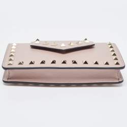Pre Owned Valentino Beige Leather Rockstud Phone Wristlet Pouch