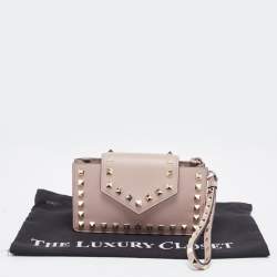 Pre Owned Valentino Beige Leather Rockstud Phone Wristlet Pouch