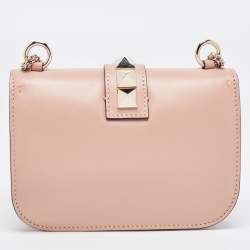 Pre Owned Valentino Beige Leather Rockstud Small Glam Lock Shoulder Bag