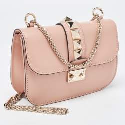 Pre Owned Valentino Beige Leather Rockstud Small Glam Lock Shoulder Bag