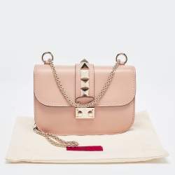 Pre Owned Valentino Beige Leather Rockstud Small Glam Lock Shoulder Bag