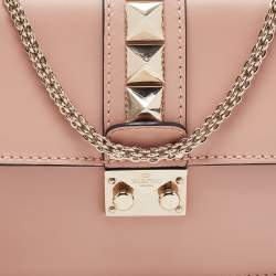 Pre Owned Valentino Beige Leather Rockstud Small Glam Lock Shoulder Bag