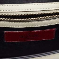 Pre Owned Valentino Off White/Black Leather Small Rockstud Glam Lock Flap Bag