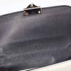 Pre Owned Valentino Off White/Black Leather Small Rockstud Glam Lock Flap Bag