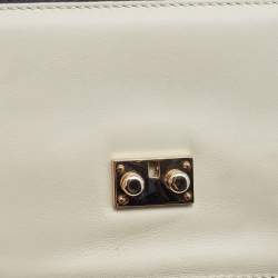 Pre Owned Valentino Off White/Black Leather Small Rockstud Glam Lock Flap Bag