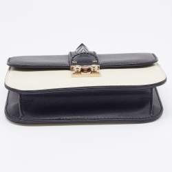 Pre Owned Valentino Off White/Black Leather Small Rockstud Glam Lock Flap Bag