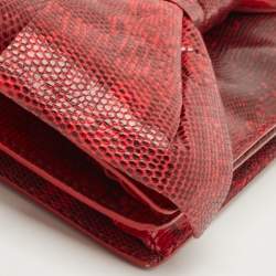 Pre Owned Valentino Red Lizard Bow Flap Shoulder Bag