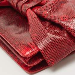 Pre Owned Valentino Red Lizard Bow Flap Shoulder Bag