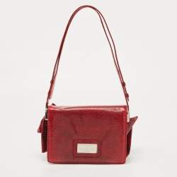 Pre Owned Valentino Red Lizard Bow Flap Shoulder Bag