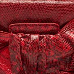 Pre Owned Valentino Red Lizard Bow Flap Shoulder Bag