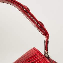Pre Owned Valentino Red Lizard Bow Flap Shoulder Bag