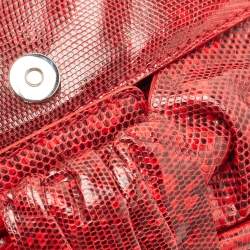 Pre Owned Valentino Red Lizard Bow Flap Shoulder Bag