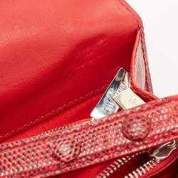 Pre Owned Valentino Red Lizard Bow Flap Shoulder Bag