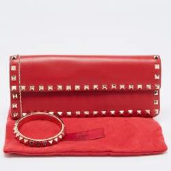 Pre Owned Valentino Red Leather Rockstud Bangle Clutch