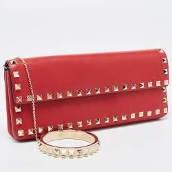 Pre Owned Valentino Red Leather Rockstud Bangle Clutch