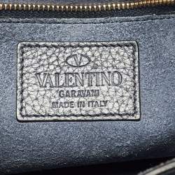 Pre Owned Valentino Blue Grain Leather Medium Rockstud Flap Shoulder Bag