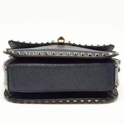 Pre Owned Valentino Blue Grain Leather Medium Rockstud Flap Shoulder Bag