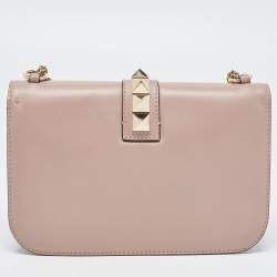 Pre Owned Valentino Beige Leather Large Glam Lock Chain Shoulder Bag