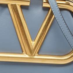 Pre Owned Valentino Light Blue Leather Supervee Clutch