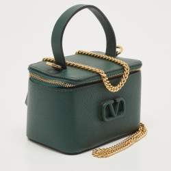 Pre Owned Valentino Green Leather  Mini VSling Vanity Case