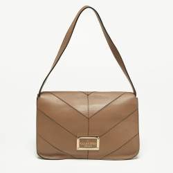 Pre Owned Valentino Beige Quilted Leather Flap Shoulder Bag