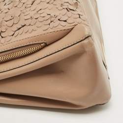 Pre Owned Valentino Beige Leather Floral Appliqué Demetra Tote