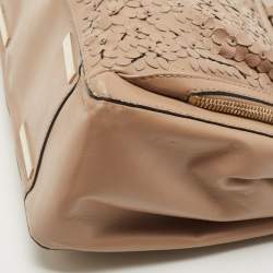 Pre Owned Valentino Beige Leather Floral Appliqué Demetra Tote