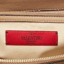 Pre Owned Valentino Beige Leather Floral Appliqué Demetra Tote