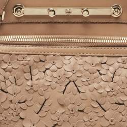 Pre Owned Valentino Beige Leather Floral Appliqué Demetra Tote