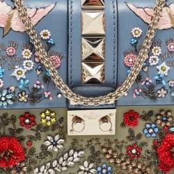 Pre Owned Valentino Multicolor Leather Small Floral Embroidered Rockstud Glam Lock Flap Bag