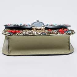 Pre Owned Valentino Multicolor Leather Small Floral Embroidered Rockstud Glam Lock Flap Bag