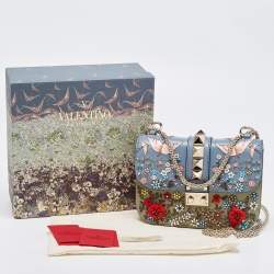 Pre Owned Valentino Multicolor Leather Small Floral Embroidered Rockstud Glam Lock Flap Bag