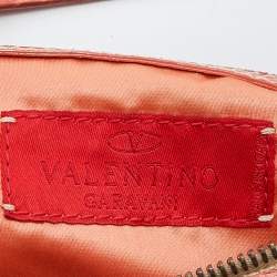 Pre Owned Valentino Beige/Orange Croc Embossed Leather and Straw Catch Hobo