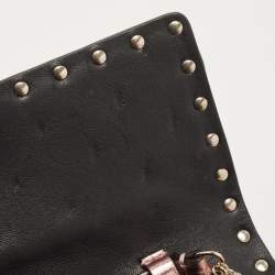 Pre Owned Valentino Metallic Rose Quilted Leather Rockstud Spike Chain Clutch 