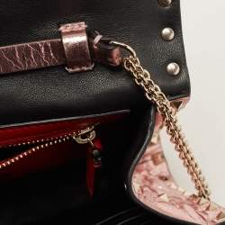 Pre Owned Valentino Metallic Rose Quilted Leather Rockstud Spike Chain Clutch 