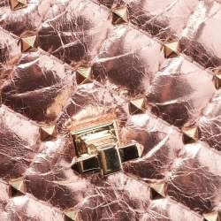 Pre Owned Valentino Metallic Rose Quilted Leather Rockstud Spike Chain Clutch 
