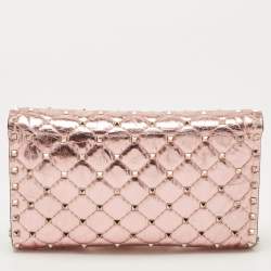 Pre Owned Valentino Metallic Rose Quilted Leather Rockstud Spike Chain Clutch 