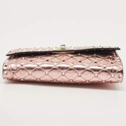 Pre Owned Valentino Metallic Rose Quilted Leather Rockstud Spike Chain Clutch 