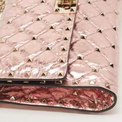 Pre Owned Valentino Metallic Rose Quilted Leather Rockstud Spike Chain Clutch 