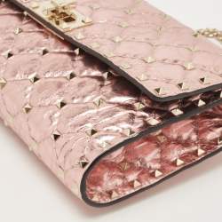 Pre Owned Valentino Metallic Rose Quilted Leather Rockstud Spike Chain Clutch 