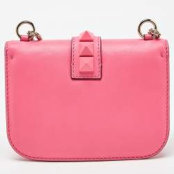 Pre Owned Valentino Pink/Cream Leather Small Rockstud Glam Lock Flap Bag