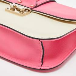 Pre Owned Valentino Pink/Cream Leather Small Rockstud Glam Lock Flap Bag