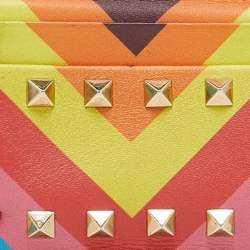 Pre Owned Valentino Multicolor Stripe Leather Rockstud Card Case