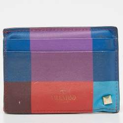 Pre Owned Valentino Multicolor Stripe Leather Rockstud Card Case